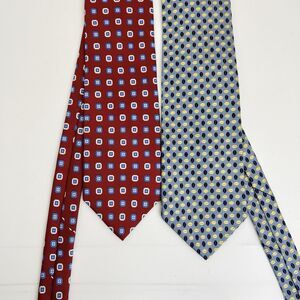 BROOKS BROTHERS Tie Polka Dot 60”Geometric Pure Silk Made In USA Lot of 2